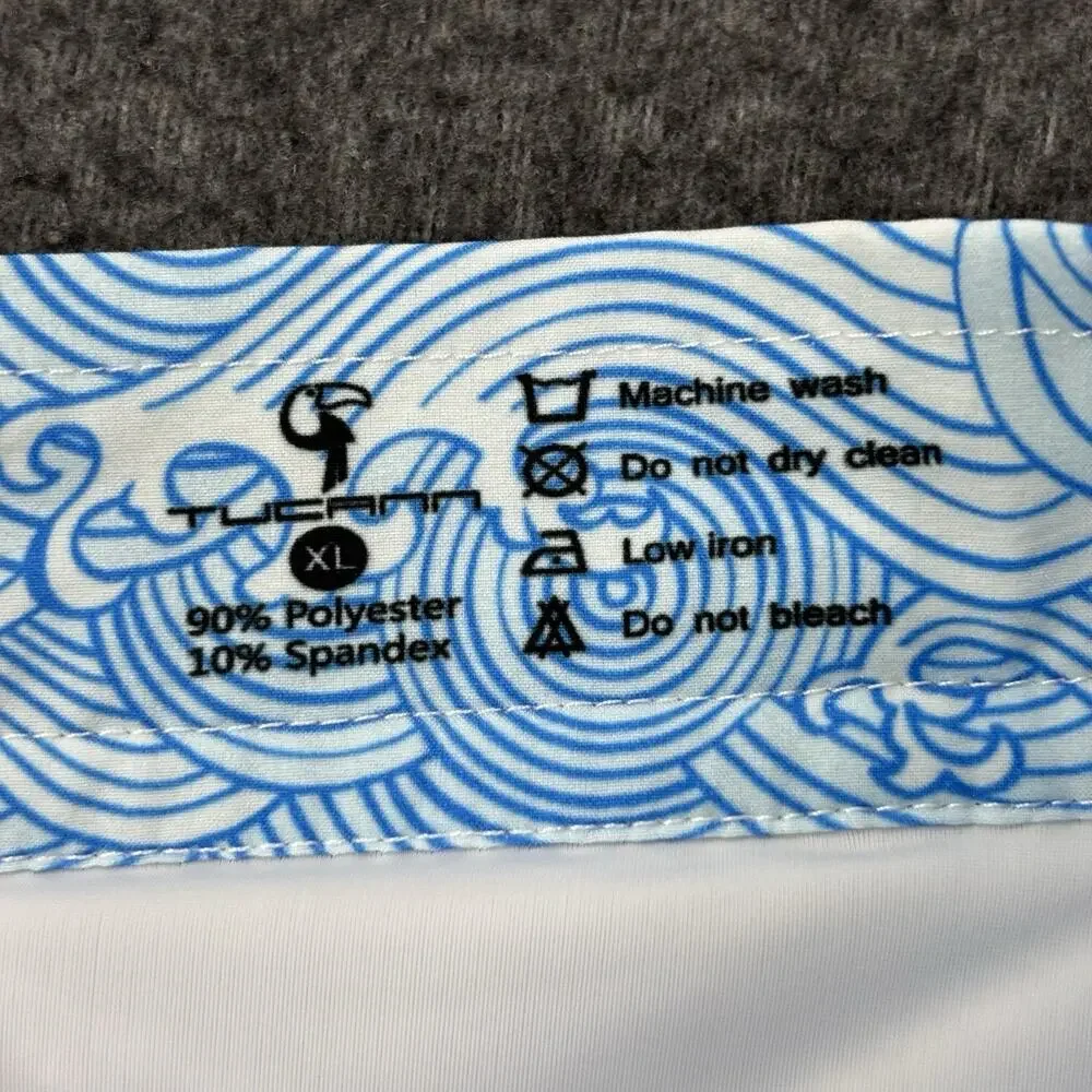 Tucann Swim Trunks Mens Size XL Blue Print Wave Swim Shorts Lined Zip Pocket